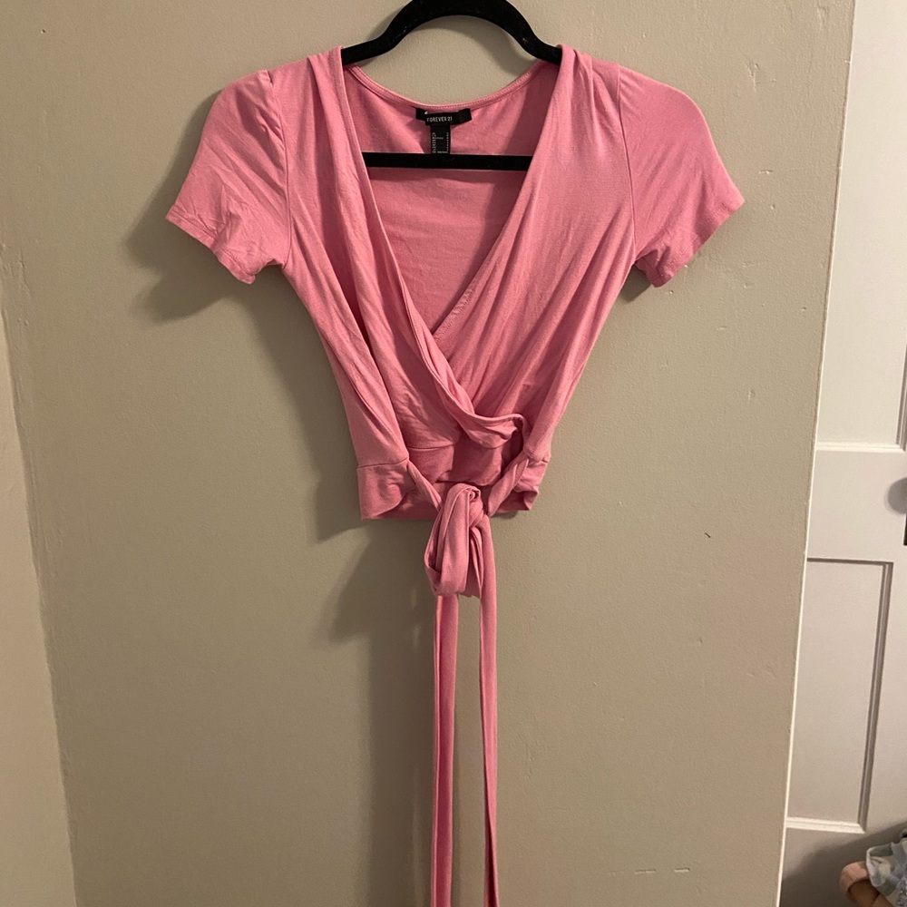 forever 21 pink short sleeve wrap top
